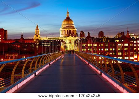 London St Paul Pauls cathedral from Millennium bridge on Thames UK