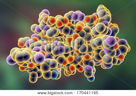 Molecular model of insulin molecule, 3D illustration