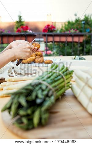 White And Green Asparagus, Close Up