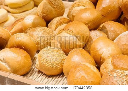 Different types of bread on the shelves