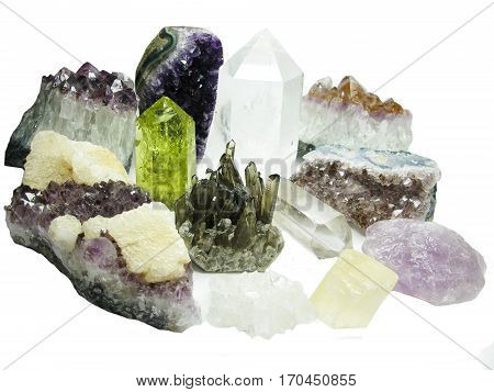 amethyst citrine quartz set semigem geode crystals geological mineral isolated