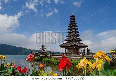 Pura Ulun Danu Batur is hindu temple at Bratan lake in Bali, Indonesia