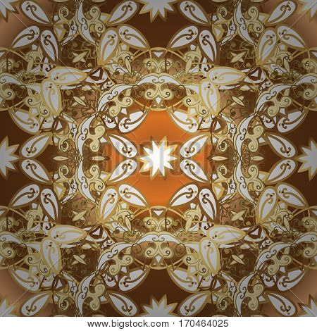 Floral Vintage Border With Vintage Golden Ornament On Golden Gardient Background. Vector Golden Seam