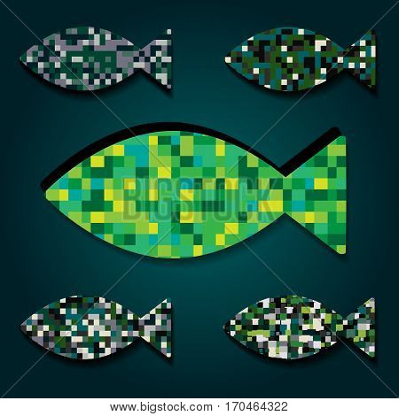 Green Decorative Mosaic Fish Icons