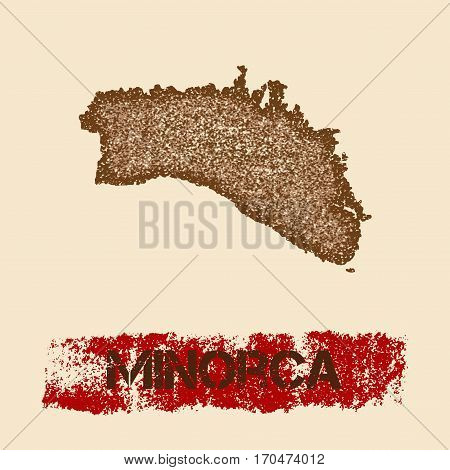 Minorca Distressed Map. Grunge Patriotic Poster With Textured Island Ink Stamp And Roller Paint Mark
