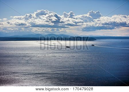View out to Puget Sound from Space Needle