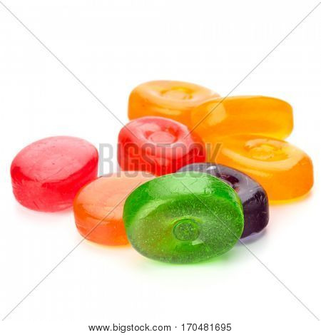 colorful fruit hard sugar candies,  boiled sweeties or sugar plums isolated on white background cutout