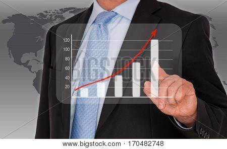 Man with performance uptake chart - successful business
