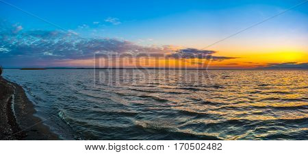 Colorful Sky And Water In Lake Paliastomi In Morning , Poti, Georgia