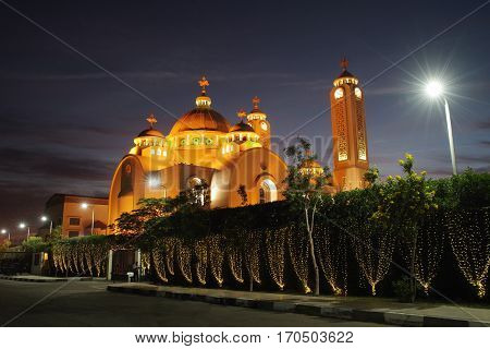 night landscape of Coptic Church, Sharm El Sheikh
