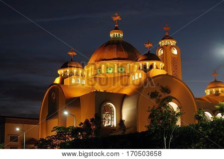 night landscape of Coptic Church, Sharm El Sheikh