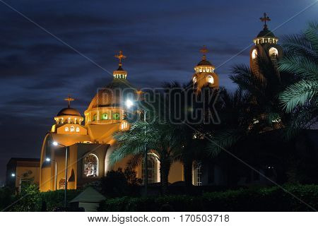 night landscape of Coptic Church, Sharm El Sheikh