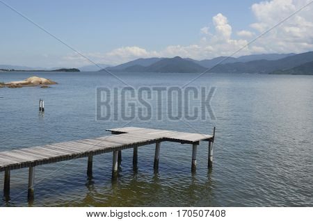 Blue sea on a beautiful sunny day, fishing area, Florianópolis, Brazil
