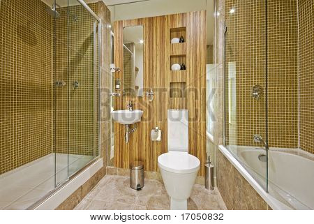 Zeitgenössische Badezimmer mit Marmor und Mosaik-Bodenfliesen