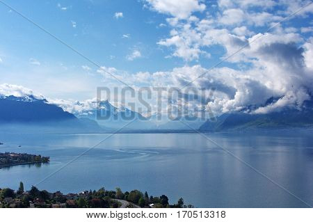 Lac Leman (Geneva) in Switzerland looking east to the Vallee.