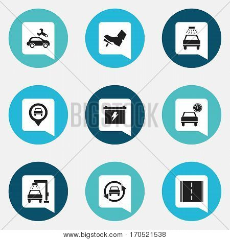 Set Of 9 Editable Transport Icons. Includes Symbols Such As Automobile, Tuning Auto, Treadle And More. Can Be Used For Web, Mobile, UI And Infographic Design.