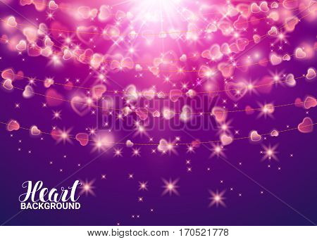 With St. Valentine's Day. Bright multi-colored elements side. shining hearts with. Garland Design elements. Abstract background. Vector illustration.