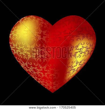 Large volume red heart with reflections and texture on a black background. Gift for Valentines day