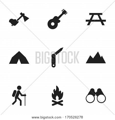 Set Of 9 Editable Trip Icons. Includes Symbols Such As Ax, Gait, Peak And More. Can Be Used For Web, Mobile, UI And Infographic Design.