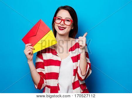 Smiling Woman With Two Envelopes