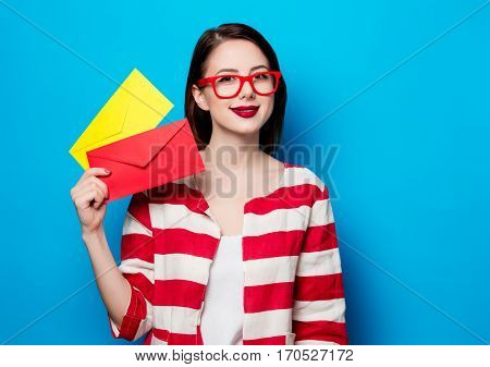 Smiling Woman With Two Envelopes