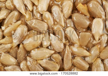 Close-up fragment of a gozinaki confection sweets as a backdrop composition texture