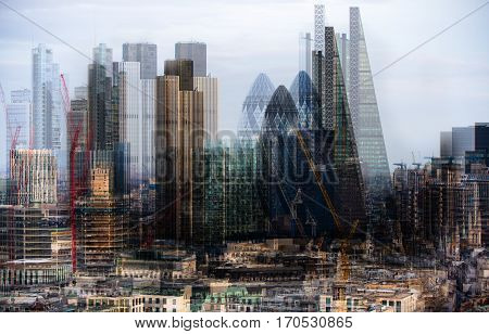 City of London at night. Multiple exposure image