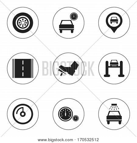 Set Of 9 Editable Car Icons. Includes Symbols Such As Automobile, Speedometer, Car Lave And More. Can Be Used For Web, Mobile, UI And Infographic Design.