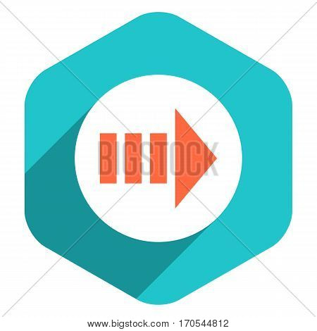 Use it in all your designs. Arrow sign on round icon in hexagon shape. Web internet button in flat long shadow style. Quick and easy recolorable vector illustration a graphic element for design.