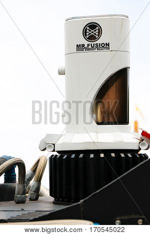 OSAKA, JAPAN - Apr 23, 2016 : Photo of A replicathe of the Back to the Future DeLorean,one of the most famous attraction at Universal Studios JAPAN, Osaka, Japan.