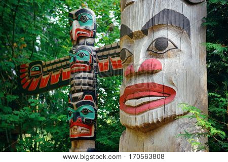 Totem Pole in Capilano park, Vancouver, Canada.