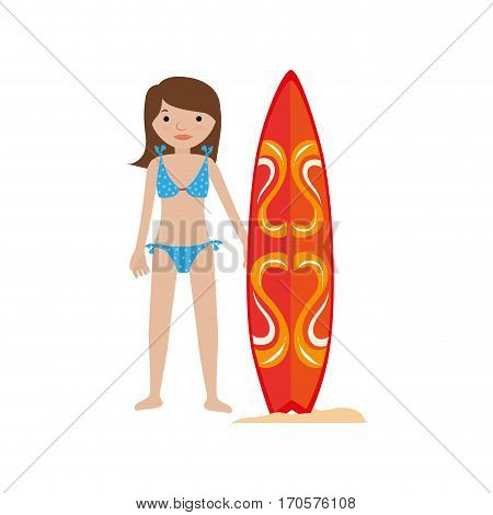 woman in bikini with surf board vector illustration