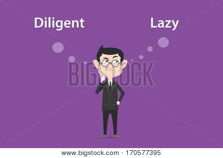 Comparing benefits between become a diligent or lazy person illustration with a white bubble text vector
