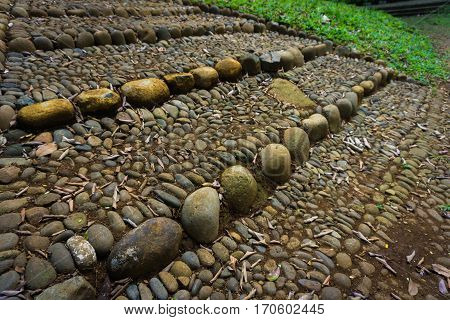 natural stairs made from stones, gravels and soil photo taken in kebun raya bogor indonesia java