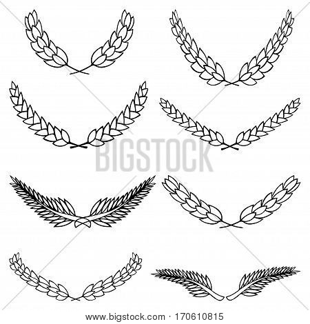 Set of laurel wreath. Collection of floral and wheat branches made in vector. Printable design elements for t-shirts, greeting cards, poster, banner.