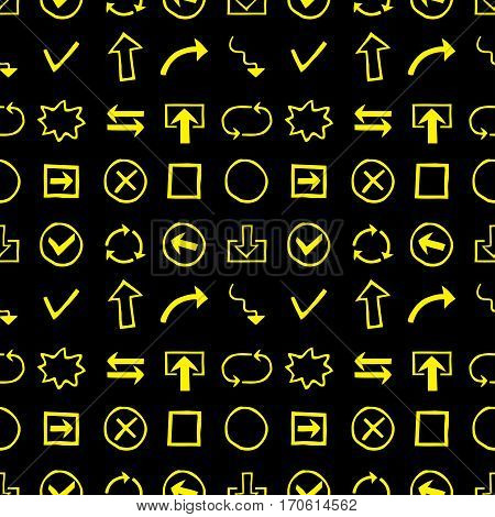 Doodles seamless pattern Hand-Drawn Design Elements with Shapes Arrows and other. Isolated on white.Stock vector illustration