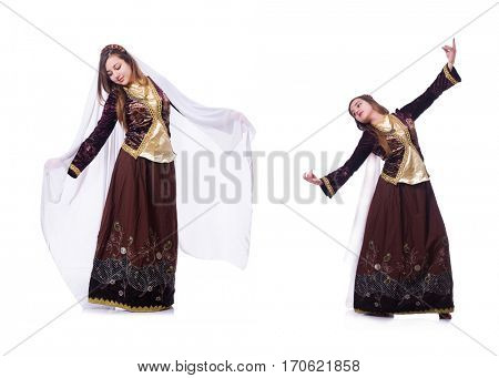 Young lady dancing traditional azeri dance