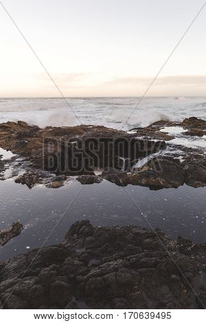 Ocean beach view at Thor's Well in Cape Perpetua Oregon Coast USA.