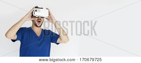 VR Virtual Reality Simulator Equipment Experience Studio Portrait