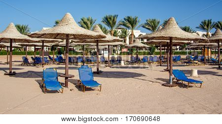 EGYPT, SHARM EL SHEIKH - JULY 19, 2015: Buildings and Area Hotel Jaz Belvedere in Sharm El Sheikh, Popular Center of a Beach Holiday and Diving, Red Sea, Summer, Egypt