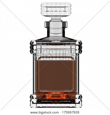 Decanter with whiskey on white background. 3D render