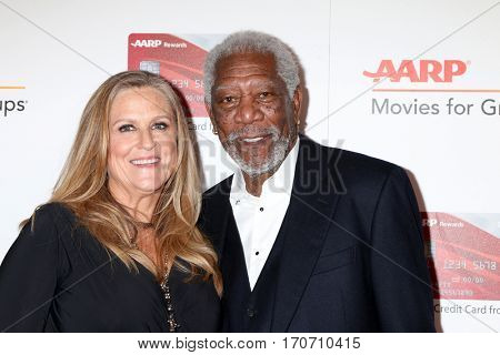 LOS ANGELES - FEB 6:  Lori McCreary, Morgan Freeman at the AARP Movies for Grownups Awards at Beverly Wilshire Hotel on February 6, 2017 in Beverly Hills, CA