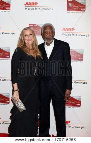 LOS ANGELES - FEB 6:  Lori McCreary, Morgan Freeman at the AARP Movies for Grownups Awards at Beverly Wilshire Hotel on February 6, 2017 in Beverly Hills, CA