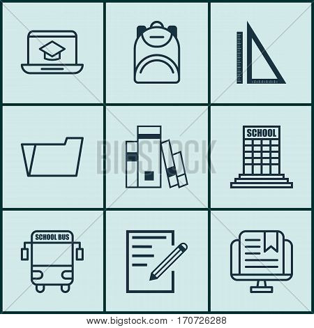 Set Of 9 School Icons. Includes Haversack, Academy, Document Case And Other Symbols. Beautiful Design Elements.