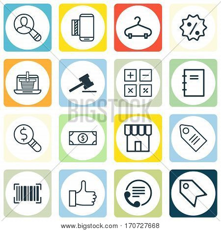 Set Of 16 E-Commerce Icons. Includes Spectator, Peg, Buck And Other Symbols. Beautiful Design Elements.