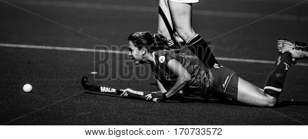 VALENCIA, SPAIN - FEBRUARY 5: Cristina Guinea during Hockey World League Round 2 match between Spain and Czech Republic at Betero Stadium on February 5, 2017 in Valencia, Spain