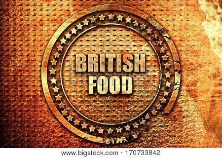 british food, 3D rendering, text on metal