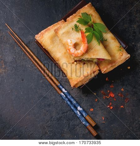 Spring Rolls With Vegetables And Shrimps