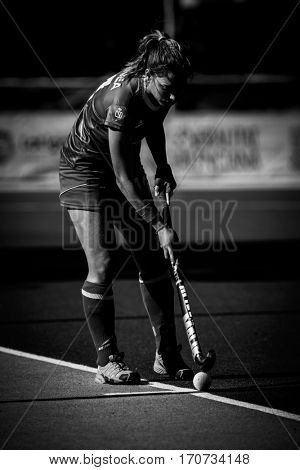 VALENCIA, SPAIN - FEBRUARY 5: Cristina Guinea during Hockey World League Round 2 match between Spain and Czech Republic at Betero Stadium on February 5, 2017 in Valencia, Spain