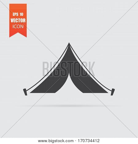 Tent Icon In Flat Style Isolated On Grey Background.